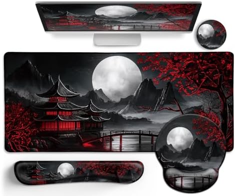 LIMKRIAN Japanese Ergonomic Mouse Pad with Wrist Rest, Large Desk Mat Set