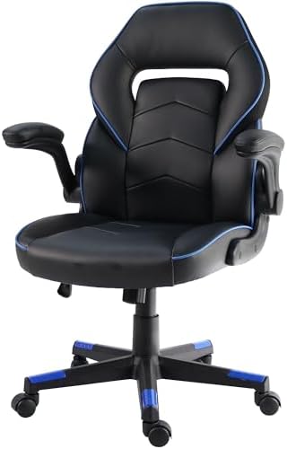 NuSparc SpawnSafe Gaming Chair, Adjustable Height, Flip-up Armrests, 360° Swivel, Black/Blue