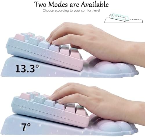 Computer Keyboard Stand Pad with Wrist Rest Purple Blue Cloud Keyboard Pad Support with Comfortable Galaxy Stars Wrist Pad Cute Girl Ergonomic Tilted Keyboard Riser Holder for Desktop Office Home