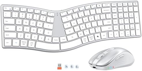 MEETION Wireless Ergonomic Keyboard and Mouse, Split S-Curve Design, White
