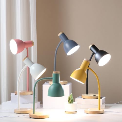 Adjustable Wooden Desk Lamp,Metal Shade Flexible Neck Table Lamp