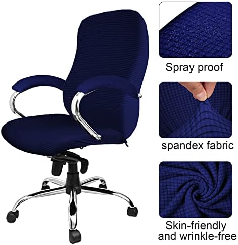 Tatuo 3 Pcs Computer Office Chair Cover Universal Rotating Chair Slipcovers Protector Removable Washable Office Armrest Covers with Zipper for High Back Seat Backrest(L,Waffle,Navy Blue)