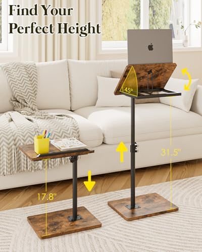 Masupu Sofa Arm Tray Table - 360° Swivel Height Adjustable End Table, Small Snack Side Table for Couch, C Shaped Table for Bed, Chair or TV Tray Table(Rustic Brown, Angle Adjustable)