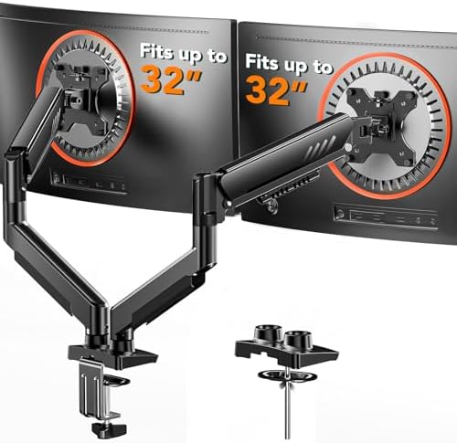 ErGear Dual Monitor Arm, Full Adjustable Monitor Mount for 13–32″ Screens, Fast Install Computer Monitor Stand with Tool-Free VESA Mount, Max Load 19.8 lbs, Max VESA 100x100mm