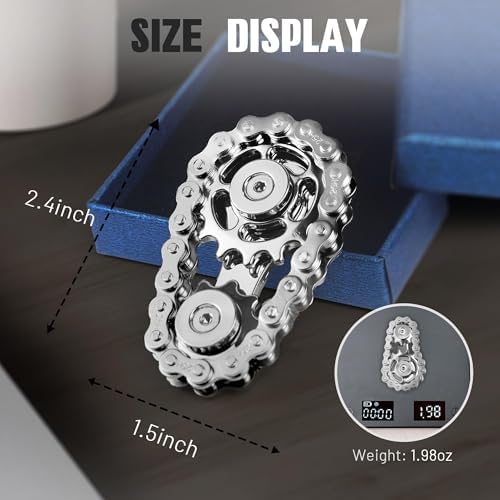 Fidget Spinner Toy for Adults Metal Figette Bike Chain for Adult Men Pain Stim ADHD Teen Cool Gadgets Quiet Desk Offices Anxiety Relief Items Stress Tool Sensory Spiky - Black 2pc