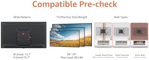 Amazon Basics Full Motion Articulating TV Wall Mount, with Swivel and Tilt, for 26" to 55" TVs and Flat Panels up to 80 Lbs, VESA Compatible, Single Stud, Black