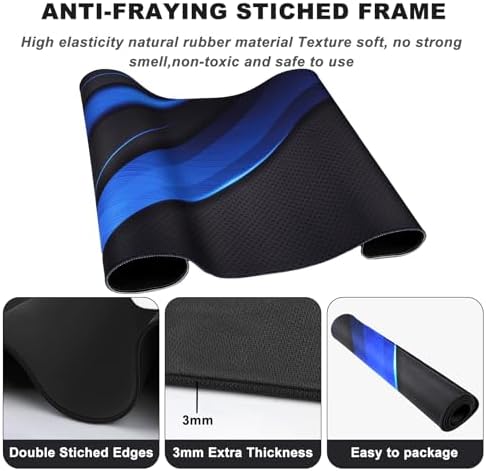 Desk Pad Large Gaming Mouse Pad Extended Keyboard Mouse Mat, Black Blue