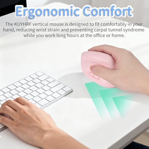 Bluetooth Wireless Vertical Mouse - Ergonomic Design, Rechargeable with Type-C, Silent Operation for Office and Home Use, Ideal for Professionals & Students (Pink)