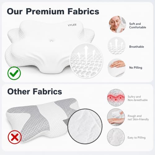 VYLEE Cervical Neck Pillow, Memory Foam Contour Pillow (White)