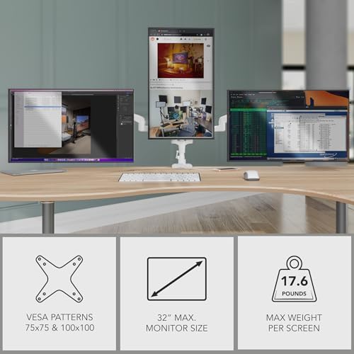 Mount-It! Triple Monitor Desk Mount, 13-27" Screens, White