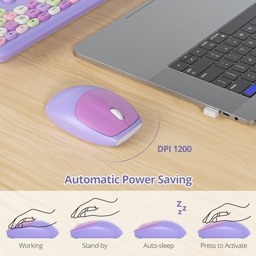 Surmen Cute Purple Keyboard and Mouse Wireless Silent, Full-Size Retro Typewriter Wireless Quiet Slim Colorful Keyboard Low-Noise 2.4GHz for Computer, Desktop, Laptop(6-Purple)