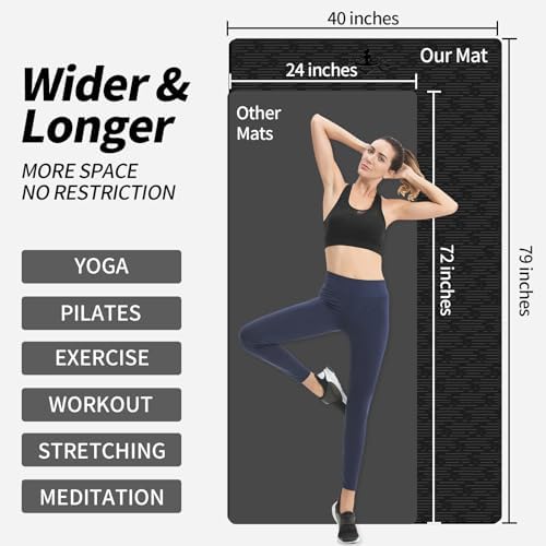 Hatha Yoga Extra Long TPE Yoga Mat 79" x 40" x 1/2" Thick Non-slip Exercise Mat for Home Gym Use, Yoga, Pilates, Fitness & Workouts