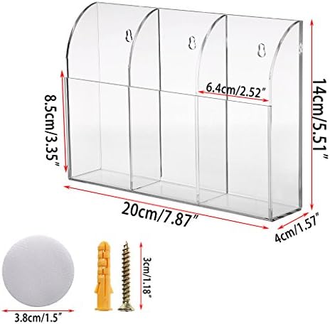 Hipiwe Wall Mount Remote Control Holder Acrylic Media Organizer, 3 Slots