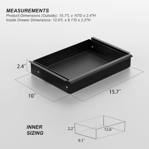 Under Desk Drawer, Black Solid Wood Panel – Sturdy Ball Bearing Slides, Easy Under-Desk Mount, Integrated Handle, Desktop Organizer for Office & Home Workstation