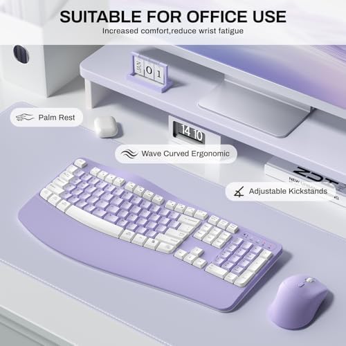 Wireless Keyboard and Mouse Combo,2.4G Ergonomic Wave Keys(Purple-A)