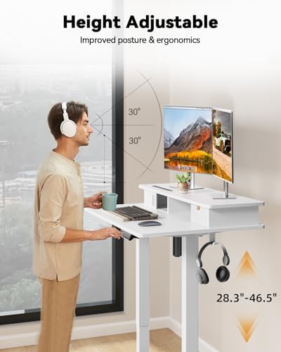 JOY worker 35" Small Electric Standing Desk with Monitor Stand & Storage