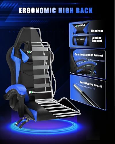 Bigzzia Gaming Chair with RGB LED Lights for Kids & Adults(Black/Blue)