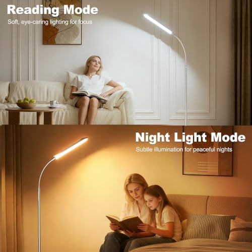 Dimmable LED Floor Lamp, Super Bright Reading Lamps Floor Standing lamp with Remote & Touch Control, Stepless Dimming & 2700K-6500K Color Temperature, for Living Room Bedroom Office, Nickel Plating
