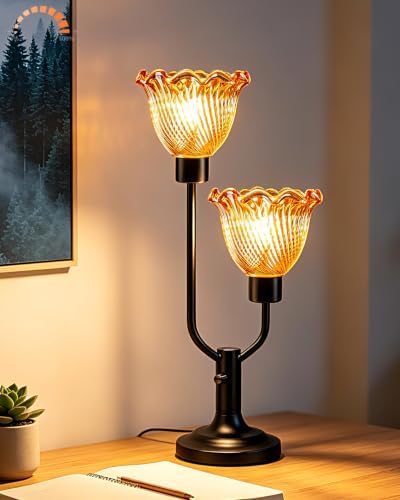 Lightdot Mid Century Modern Table Lamp Dimmable Black Vintage Glass Lamp