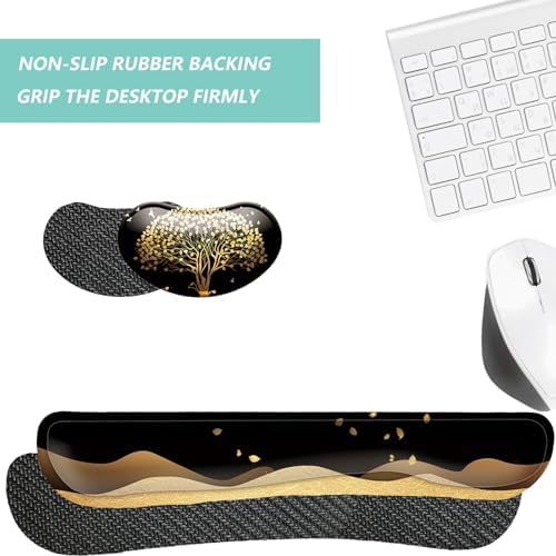 Keyboard Wrist Rest Mouse Wrist Support Set, Memory Foam Wrist Rest Pad for Computer Laptop Keyboard Mouse, Ergonomic Wrist Cushion Support for Typing Pain Relief, Gaming Home Office, Tree