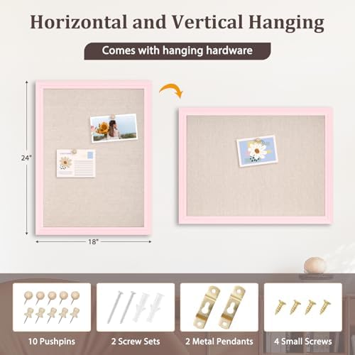 DOLLAR BOSS Bulletin Boards with Linen, 24"x18" White Cork Board, Pink