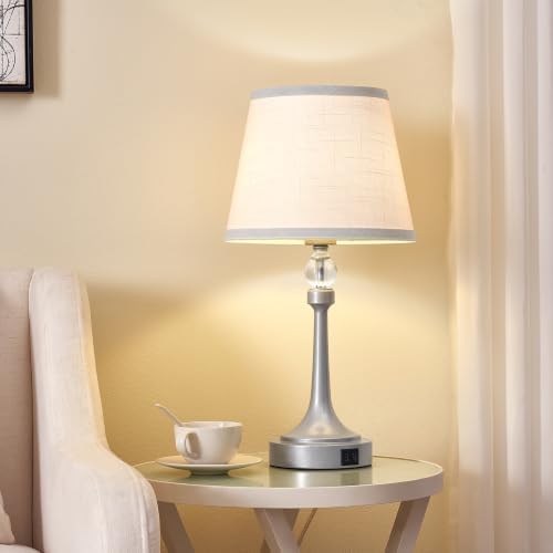 Touch Silver Table Lamp Set of 2 with USB C+A Ports-19.7''