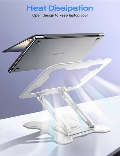 JCZT 360° Rotating Laptop Stand for Desk, Metal Foldable Laptop Riser,White