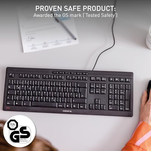 Cherry Stream Keyboard, Wired Keyboard for PC/Laptop, Whisper Quiet Keys, Unique Typing Feel, Slim Design, SX Scissor Switches, USB-A, QWERTY, White