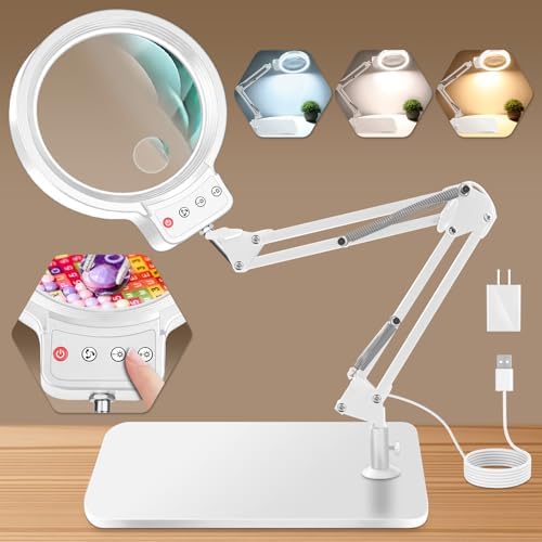 10X 30X Large Magnifying Glass with Light and Stand,Lighted Magnifier