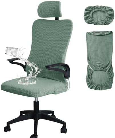Ergonomic Office Chair Cover with Headrest Cover Green Water-Repellent Stretch 2-Piece Jacquard Office Desk Chair and Headrest Slipcover Cat Scratch Proof Washable