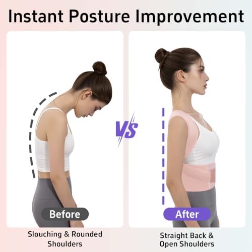Posture Corrector for Women and Men Back Brace Upper Back Support Adjustable Breathable Shoulder Straightener (Pink, Medium)