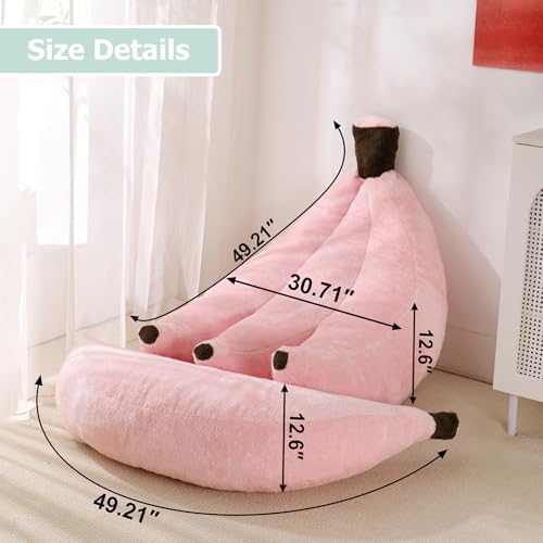 Banana Bean Bag Chair with Ottoman, Floor Sofa Bed with Footrest, Comfy Convertible Lounger for Teens & Adults, Plush Couch for Bedroom, Living Room or Dorm, M-Pink