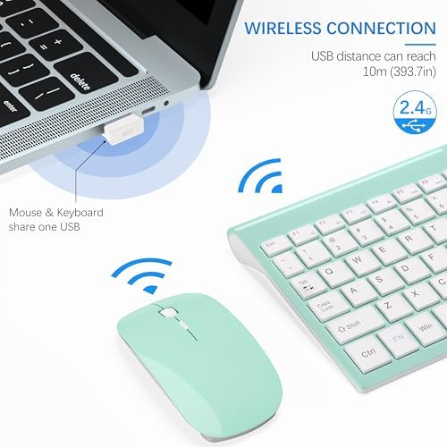 Wireless Keyboard and Mouse Ultra Slim Combo, TopMate - Mint Green