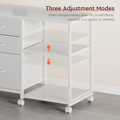 Maihail 3 Drawer File Cabinet with Wheels with Open Storage Shelf, White