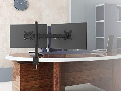 Monoprice Essential Dual Monitor Articulating Arm Desk Mount - for Displays 13in to 27in, VESA 75x75 to 100x100, Max Weight Capacity 17.6 Lbs Each Screen, Cable Management, Rotating, Black