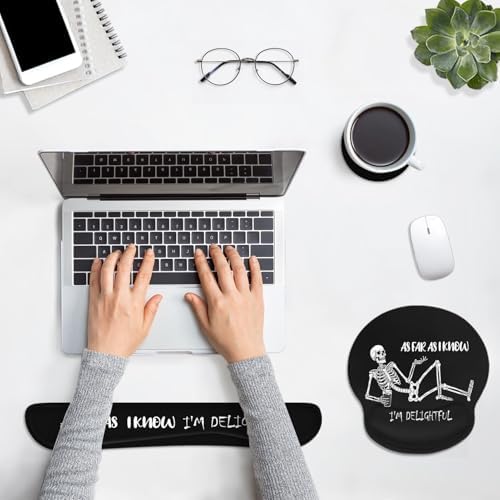 Britimes Ergonomic Mouse Pad Set with Wrist Rest, Black Skull Skeleton
