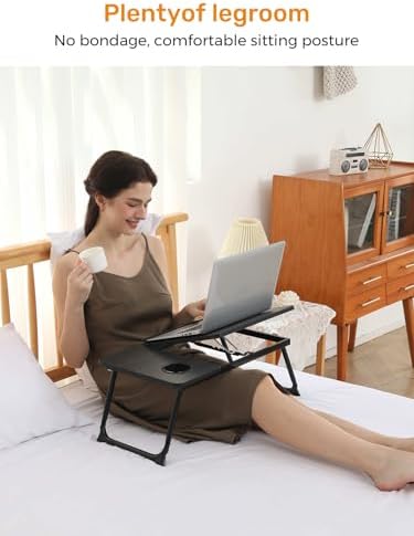 Lap Desk for Couch/Sofa/Floor, 5-Angle Adjustable Bed Desk with Foldable Legs &Cup Holder, Light Weight Bed Tray Table for Writing/Eating/Reading, Portable Laptop Stand for Adults, Kids
