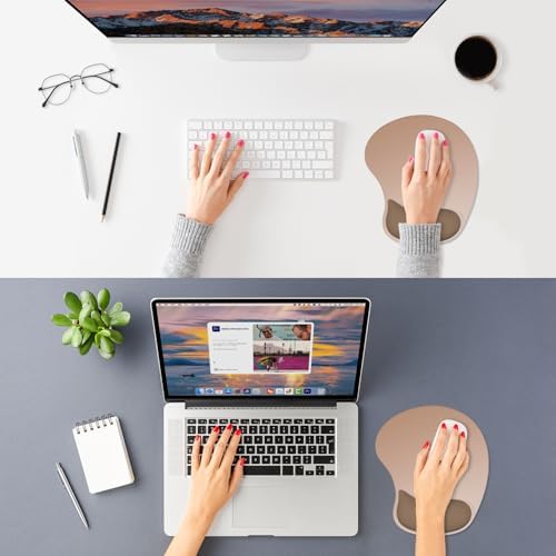 ITNRSIIET Ergonomic Mouse Pad, Cushioned Gel Wrist Rest, Non-Slip Base, Smooth Surface, Cute Multi-Color, 9.5 x 8.2 in, Soft Brown