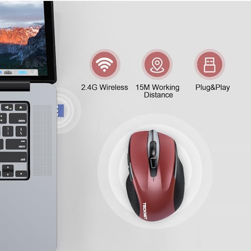 TECKNET Wireless Mouse Rechargeable, 2.4G Computer Mice with USB-A Receiver