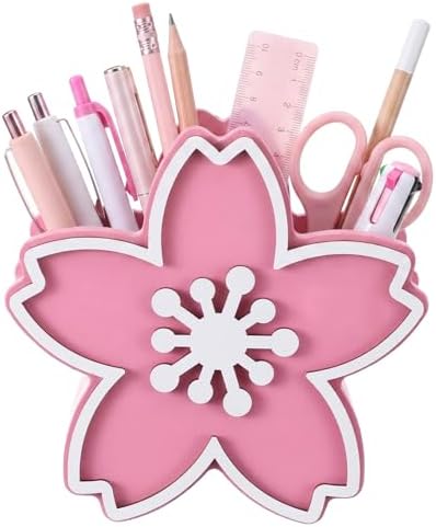 Tenceur Pink Cherry Blossom Holder for Desk Large Capacity Cherry Blossom Pencil Holder Coquette Supplies Desk Organizer Teacher Office Decor Makeup Brush Holders Back to School Gift for Girls Women