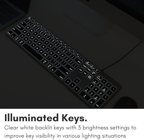 Macally Wired Keyboard for Mac with USB Hub (2X USB-A / 1x USB-C) - Compatible Backlit Apple Keyboard with Dual Interface - Auto OS Detection for Mac, MacBook Pro/Air, iMac, PC, Android, iPad, iOS