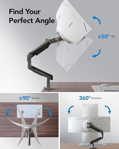 HUANUO TitanLift Heavy Duty Monitor Arm for Screens up to 49", Holds 44 lbs, Aluminum Ultrawide Screen Monitor Mount, Fully Adjustable Single Gaming Desk Mount with Dual C-Clamp, Max VESA 100x100mm