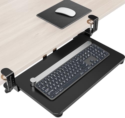 Ergonomic Mouse & Keyboard Tray Under Desk, 20x11.8 in Board, Black