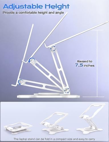 JCZT 360° Rotating Laptop Stand for Desk, Metal Foldable Laptop Riser,White