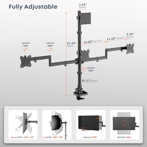 Quad Monitor Mount for up to 49 inch Ultrawides on Top and 27 inch Screens on Lower Brackets,Heavy Duty,Fully Adjustment, Holds up to 44 lbs, VESA 75x75/100x100 mm,Black