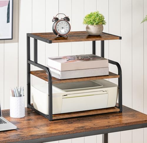 HOOBRO Printer Stand, 3-Tier Desktop Printer Table, Under Desk Printer Storage Office Organizer, Storage Rack with Adjustable Shelf, for Home Office, Kitchen, Living Room, Rustic Brown BF06PS01