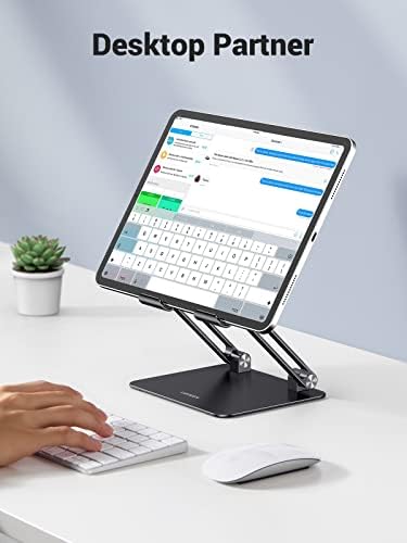 UGREEN Tablet Stand Holder for Desk Dual Rod Support Aluminum Tablet Holder Adjustable Multi-Angle Home Office Accessories Compatible with iPad Pro 13 12 11 10.5 Air Mini 5 4 3 2 Phone E-Reader Black