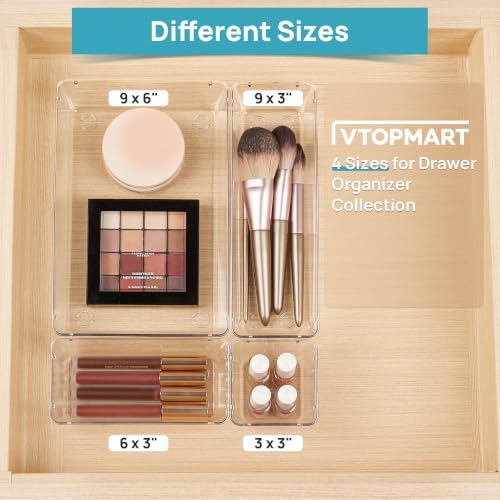 Vtopmart 10 Pack Clear Drawer Organizer Bins, 4 Sizes Makeup Storage Trays