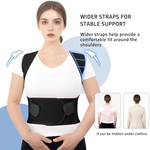 Posture Corrector for Women Men Back Brace hunchback Straightener Adjustable Shoulder Straps Upright Full-Back Correction Upper Support Hunchback Scoliosis Kyphosis Thoracic Instant Hump Pain (Black, Large)