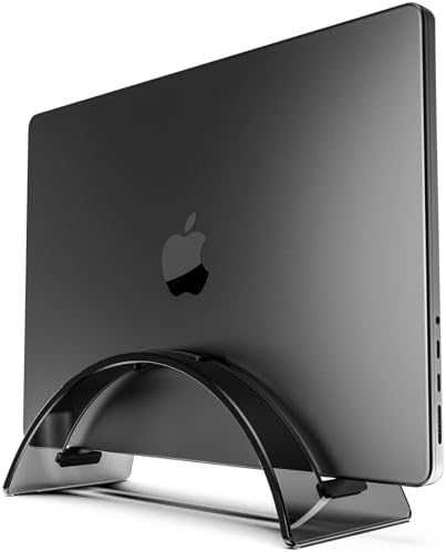 Yikola Vertical Laptop Stand for Desk, Vertical Laptop Hoder Space-Saving Organizer for All MacBook, Laptop Stand Acrylic Invisible Desktop Notebook Dock-Black…